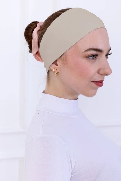 Loggia Kaymayan Silikonlu Bandana Bone - Sportif Saç Bandı-Bej - Resim 5