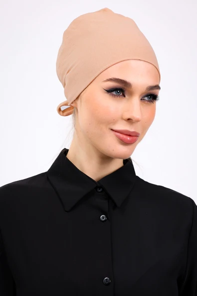 Loggia Düz Dikişsiz Penye Bone Ten Rengi - Kadın Tesettür Bağlamalı İç Bone ürün görseli