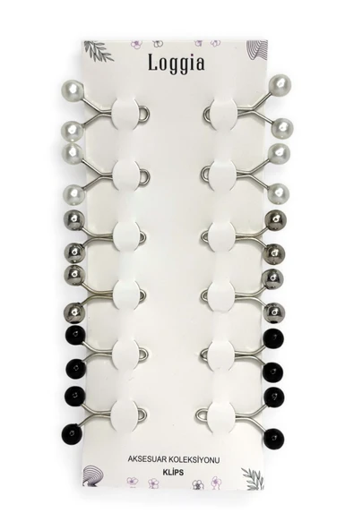 Loggia Eşarp Şal Klipsi 12 Adet Inci Model Klips (4 BEYAZ - 4 SİYAH - 4 GÜMÜŞ) Kadın Tesettür Aksesuar - Resim 2
