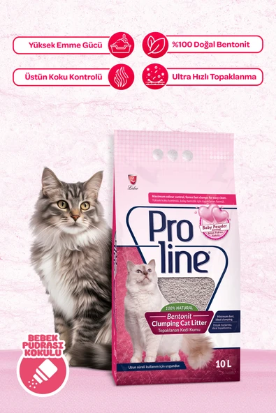 Pro Line Bebek Pudrası Kokulu Ince Tane Topaklanan Kedi Kumu 10 Lt