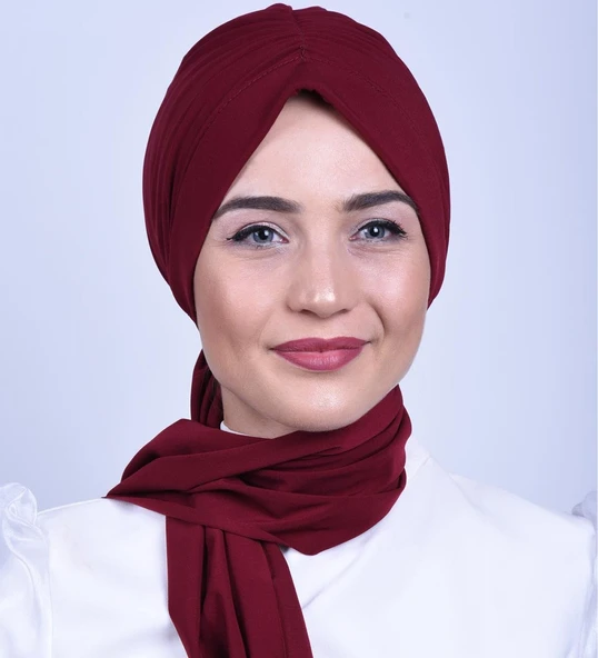 Monalisa Home Şık Büzgülü  Bordo Renkli Bone - Resim 2