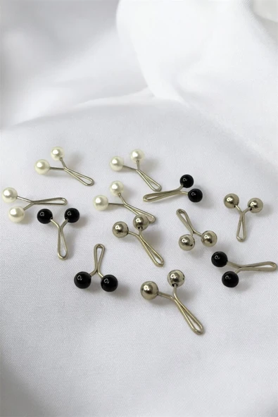 Loggia Eşarp Şal Klipsi 12 Adet Inci Model Klips (4 BEYAZ - 4 SİYAH - 4 GÜMÜŞ) Kadın Tesettür Aksesuar - Resim 7