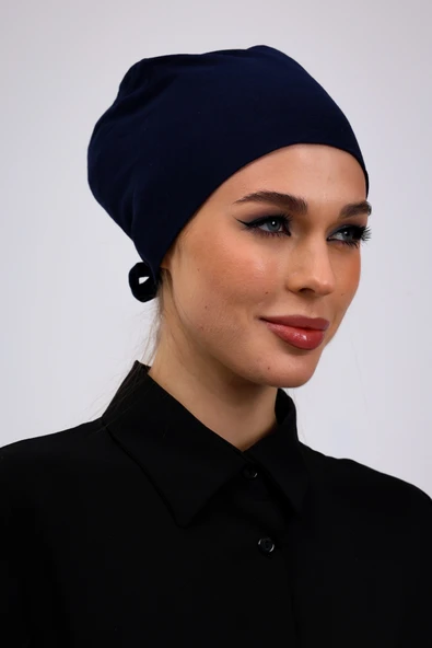 Loggia Düz Dikişsiz Penye Bone Lacivert - Kadın Tesettür Bağlamalı İç Bone ürün görseli