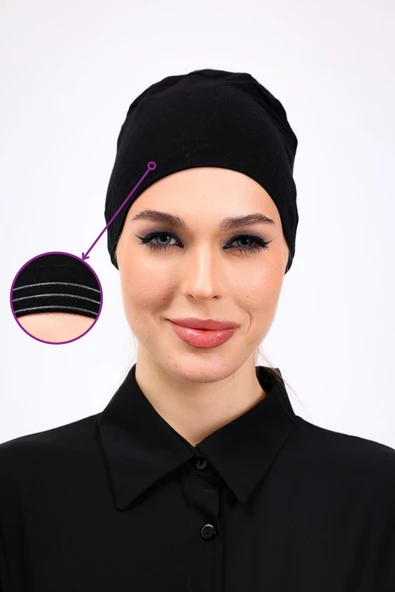 Loggia Kaymayan Silikonlu Dikişsiz Bone Siyah - Kaymaz Kadın Tesettür Bağlamalı İç Bone ürün görseli