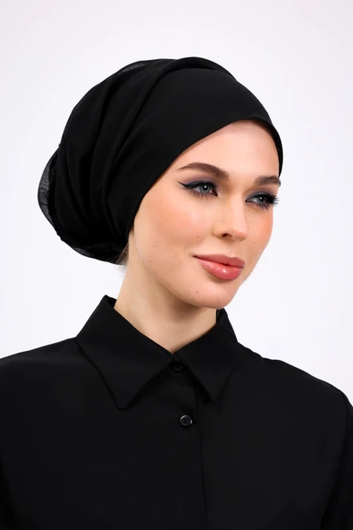 Loggia İç Başörtüsü %100 Pamuklu Siyah Tülbent - Kenarları Oyalı 90x90 Cm Kadın Tesettür Yazma Başörtü - 1