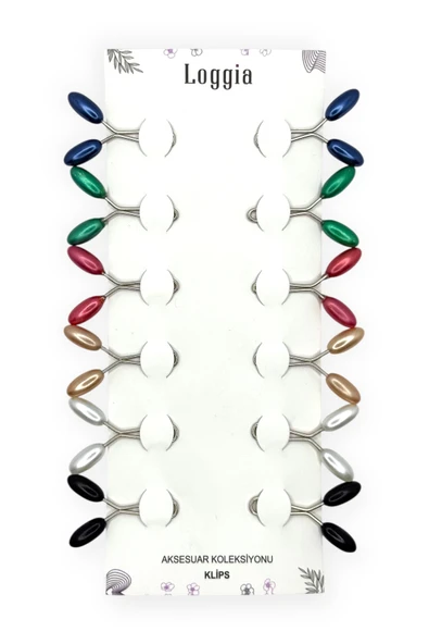 Loggia Eşarp Şal Klipsi 12 Adet Arpa Model Canlı Renkler Klips - Kadın Tesettür Aksesuar İğne - Resim 2
