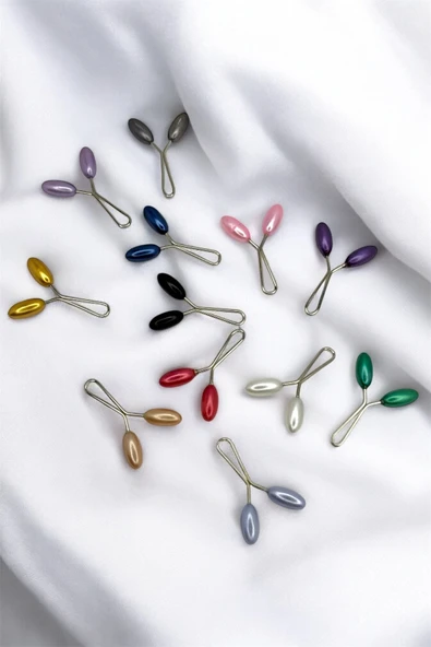 Loggia Eşarp Şal Klipsi 12 Adet Arpa Model Karışık Renk Klips - Kadın Tesettür Aksesuar İğne - Resim 4