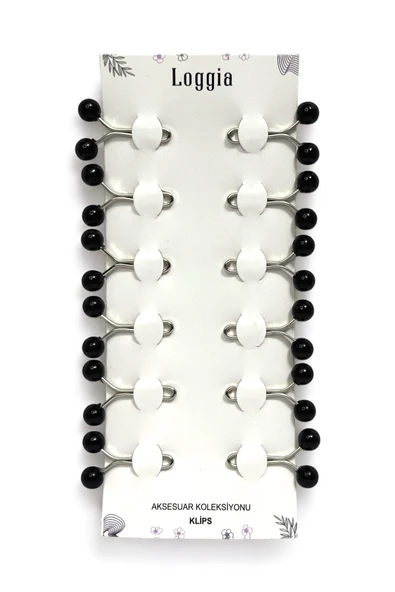 Loggia Eşarp Şal Klipsi Siyah 12 Adet İnci Model Klips - Kadın Tesettür Aksesuar İğne - Resim 2