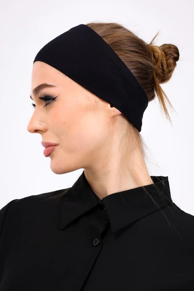 Loggia Kaymayan Silikonlu Bandana Bone Siyah - Kadın Tesettür Dikişsiz Kaymaz Geçme - Sportif Saç Bandı - 8
