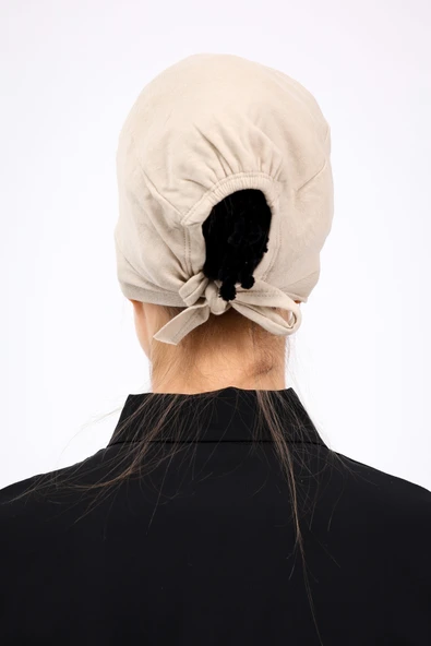 Loggia Düz Dikişsiz Penye Bone Krem - Kadın Tesettür Bağlamalı İç Bone Bej - Resim 7