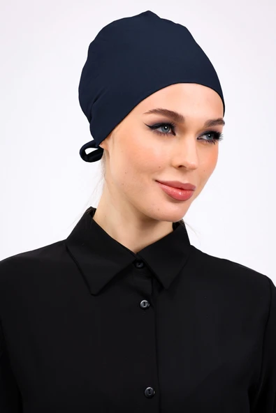 Loggia Düz Dikişsiz Penye Bone Petrol Mavisi - Kadın Tesettür Bağlamalı İç Bone ürün görseli