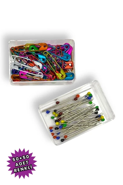 Loggia Çengelli ve Toplu İğne Karışık Renkli 100 Adet (50+50) - Eşarp Ve Şal İğnesi ürün görseli