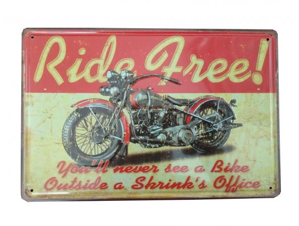 Ride Free Motosiklet Temalı Metal Plaka 20x30 cm Metal Tablo