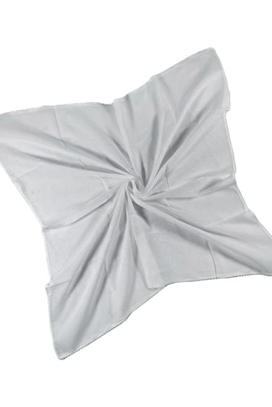 Loggia İç Başörtüsü %100 Pamuklu Beyaz Tülbent - Kenarları Oyalı 90x90 Cm Kadın Tesettür Yazma Başörtü - Resim 4