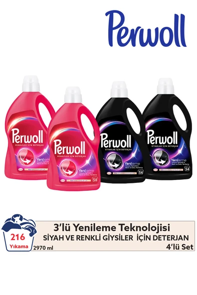 Perwoll Sıvı Deterjan Yenileme Siyah 2x2.97L & Renkli 2x2.97L (216 Yıkama) – Siyah ve Renkli Çamaşırlar İçin ürün görseli