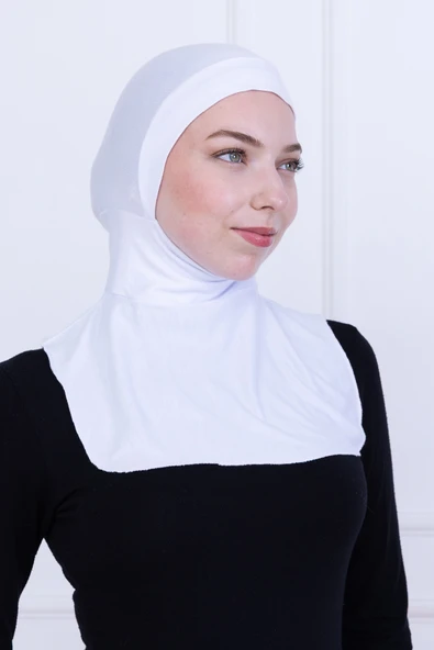 Loggia Beyaz Ninja Bone Boyunluklu Likralı Sporcu Bonesi Kadın Pratik Tesettür Hijab Başörtü ürün görseli