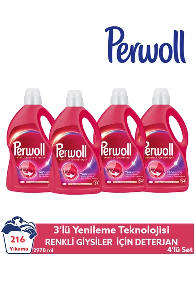 Perwoll Sıvı Deterjan Yenileme Renkliler 4x2.97L (Toplam 216 Yıkama) – Renk Koruma Deterjan Seti ürün görseli