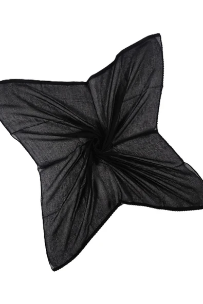 Loggia İç Başörtüsü %100 Pamuklu Siyah Tülbent - Kenarları Oyalı 90x90 Cm Kadın Tesettür Yazma Başörtü - 4