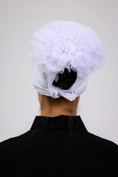 Loggia Fırfırlı Dikişsiz Penye Bone Beyaz- Kadın Tesettür Bağlamalı Topuz İç Bone - Resim 7