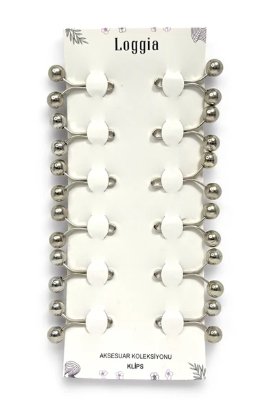 Loggia Eşarp Şal Klipsi Gümüş 12 Adet İnci Model - Klips Kadın Tesettür Aksesuar İğne - Resim 2