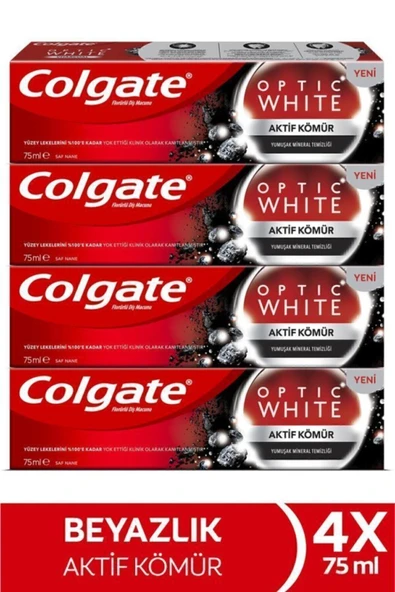 Colgate Optic White Aktif Kömür Yumuşak Mineral Temizliği Beyazlatıcı Diş Macunu 4 X 75 Ml ürün görseli