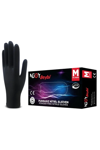 Beybi Muayene Medium Pudrasız Njoy Nitril Siyah Eldiven ürün görseli