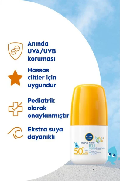 NIVEA SUN SPF 50+ Bebek ve Çocuk İçin Hassas Koruma Güneş Koruyucu Roll-on 50ml,Suya Dayanıklı,Hassas Cilt - 4