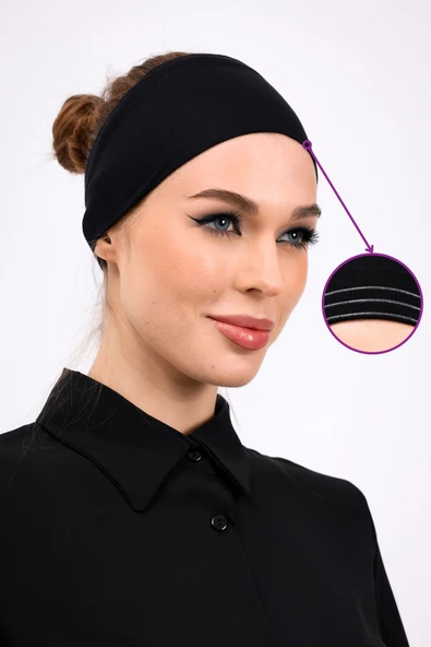 Loggia Kaymayan Silikonlu Bandana Bone Siyah - Kadın Tesettür Dikişsiz Kaymaz Geçme - Sportif Saç Bandı - 1