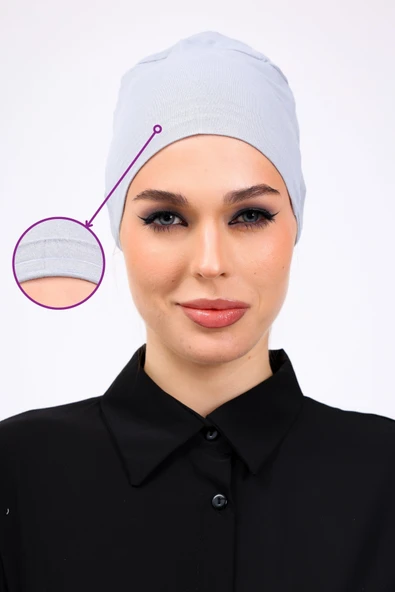 Loggia Kaymayan Silikonlu Dikişsiz Bone Açık Gri - Kaymaz Kadın Tesettür Bağlamalı İç Bone ürün görseli