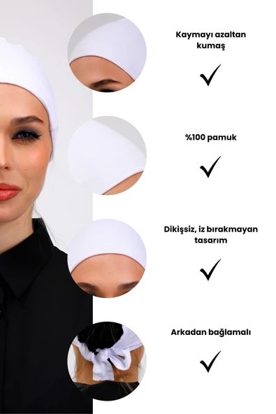 Loggia Dikişsiz Beyaz Penye Bone Kadın Tesettür Bağlamalı. - Resim 2