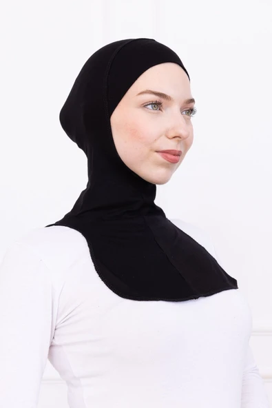 Loggia Siyah Ninja Bone Boyunluklu Likralı Sporcu Bonesi Kadın Pratik Tesettür Hijab Başörtü ürün görseli