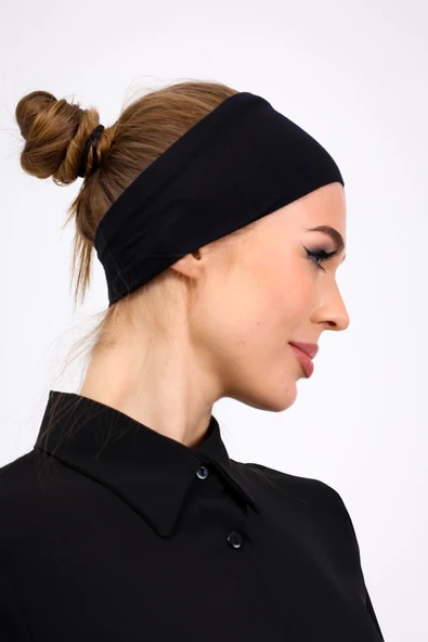 Loggia Kaymayan Silikonlu Bandana Bone Siyah - Kadın Tesettür Dikişsiz Kaymaz Geçme - Sportif Saç Bandı - 2