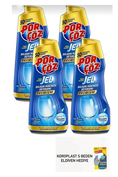 Porçöz 900 ml jel bulaşık deterjanı premium X4 adet koroplast ekstra güçlü bulaşık eldiveni hediyeli ürün görseli