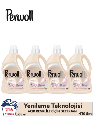 Perwoll Sıvı Deterjan Yenileme & Bakım Açık Renkliler 4x2.97L – Toplam 216 Yıkama Kapasiteli Güçlü Temizlik ürün görseli 1