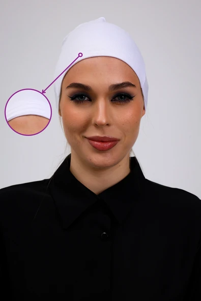 Loggia Kaymayan Silikonlu Dikişsiz Bone Beyaz - Kaymaz Kadın Tesettür Bağlamalı İç Bone ürün görseli