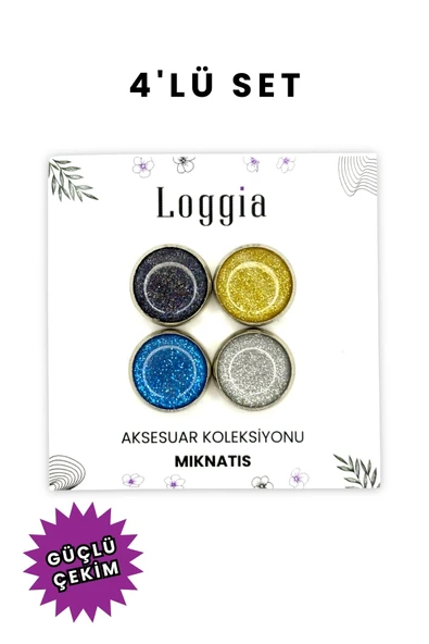 Loggia Eşarp Ve Şal Mıknatısı Simli 4lü Set - Başörtü Tutucu Kadın Tesettür Aksesuar Mıknatıs ürün görseli