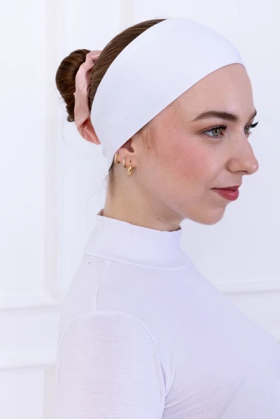 Loggia Kaymayan Silikonlu Bandana Bone Beyaz - Kadın Tesettür Dikişsiz Kaymaz Geçme - Sportif Saç Bandı - 5
