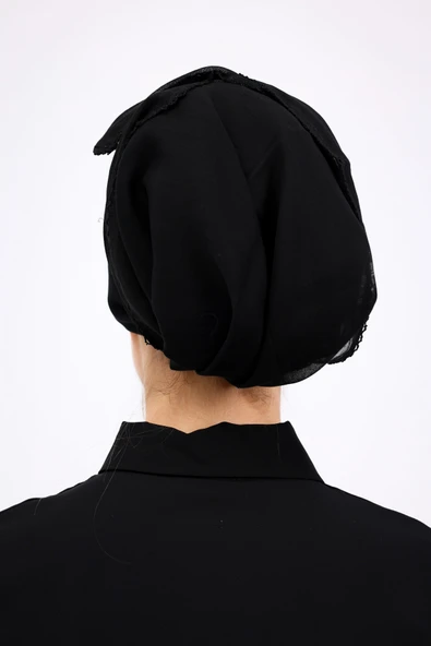 Loggia 2 Adet İç Başörtüsü %100 Pamuklu Siyah Beyaz Tülbent - Kenarları Oyalı 90x90 Kadın Tesettür - Resim 5