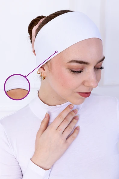 Loggia Kaymayan Silikonlu Bandana Bone Beyaz - Kadın Tesettür Dikişsiz Kaymaz Geçme - Sportif Saç Bandı - 1