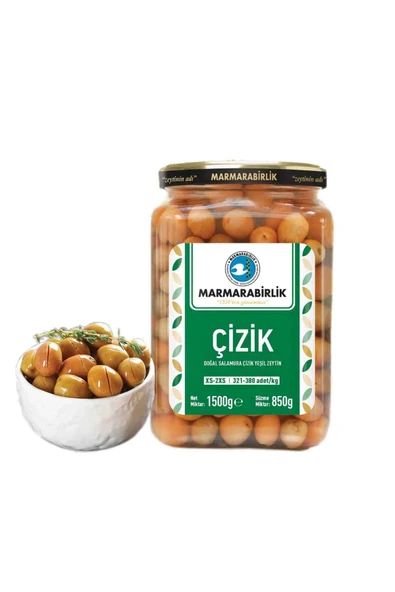 MarmaraBirlik Çizik Yeşil Zeytin XS-2XS (321-380) 850 gr. ürün görseli