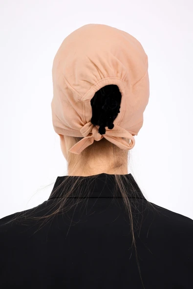 Loggia Düz Dikişsiz Penye Bone Ten Rengi - Kadın Tesettür Bağlamalı İç Bone - Resim 7