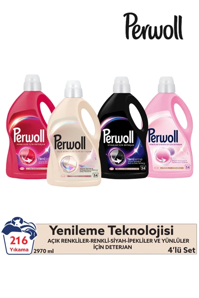 Perwoll Hassas Bakım Sıvı Çamaşır Deterjanı 4 X 2,97l(216 YIKAMA) Siyah, Renkli, Açık Renkliler, Yünlü&Narin ürün görseli