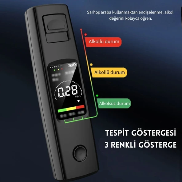 Monozone A20 Taşınabilir Alkol Test Cihazı Yüksek Hassasiyetli Alkol Ölçer Hd Ekran Temassız Şarjlı - Resim 7