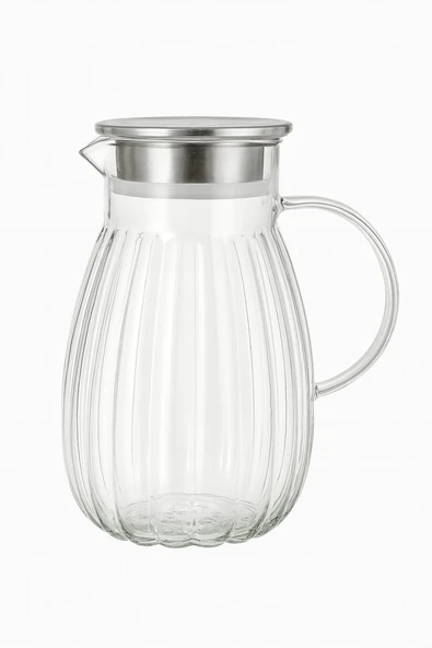 Dekorasyaa Borosilikat Cam Sürahi Paslanmaz Çelik Kapaklı 1800ml - 4