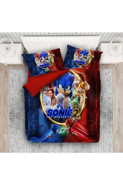 Nevresim Sonic 3d Baskılı Çift Kişilik Nevresim Takımı Çarşafsız - 1