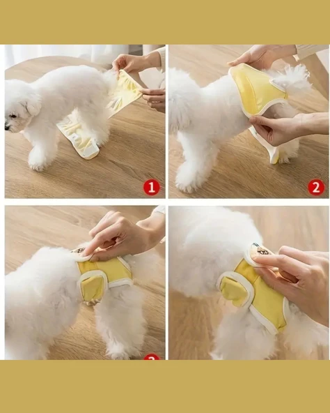 Yeniden Kullanılabilir Ayarlanabilir Köpek Bezi Pantolonu – Limon Yaprağı Desenli, Nefes Alabilen & Konforlu - 3