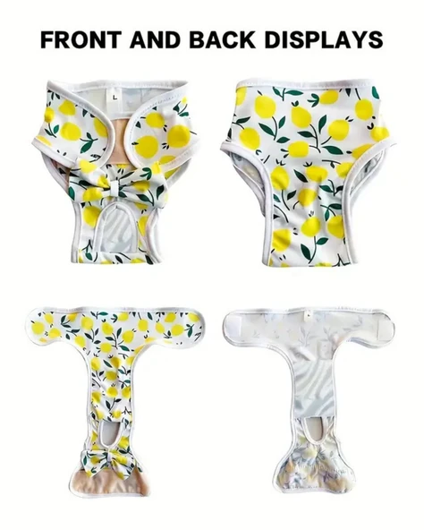 Yeniden Kullanılabilir Ayarlanabilir Köpek Bezi Pantolonu – Limon Yaprağı Desenli, Nefes Alabilen & Konforlu - 2