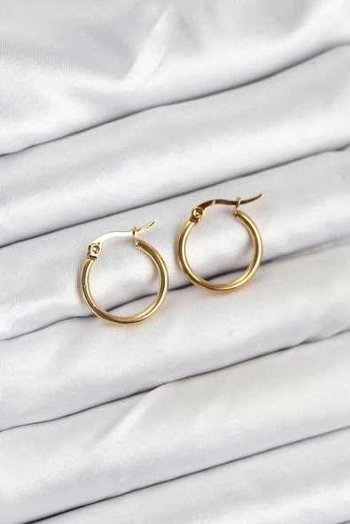 Tahtakale Toptancı  Çelik Gold Renk 15 mm Halka Kadın Küpe 11225 - 1
