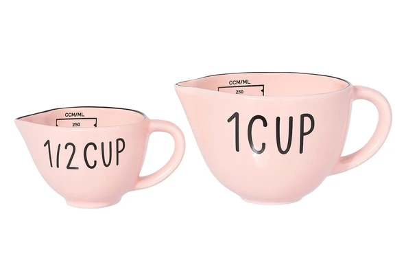 Dekorasyaa 2'li Pembe Seramik Ölçü Bardağı Seti 250/500 ml - 2