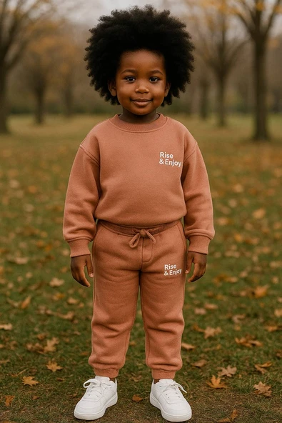 Rise & Enjoy 3 İplik Çocuk Eşofman Takımı – Somon - Resim 3